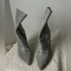 Silver Rhinestone Diamond Heeled Boots